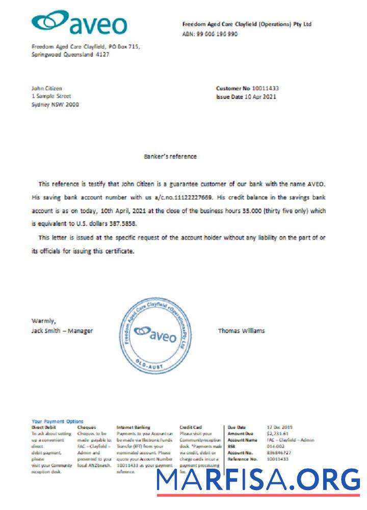 Blank Australia AVEO reference example